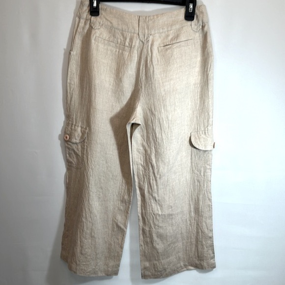 Style & Co Women Size 4 100% Linen Capri Cargo Pants Pockets Buttons Zipper Boho - Picture 2 of 11